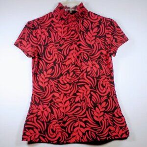 INC International Concept Red & Black Stretch Top w/Cap Sleeves S-M